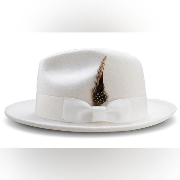 MEN'S MONTIQUE WHITE LIGHT FELT 2 1/2" WIDE BRIM PINCH FEDORA HAT. H60 - Picture 3 of 5